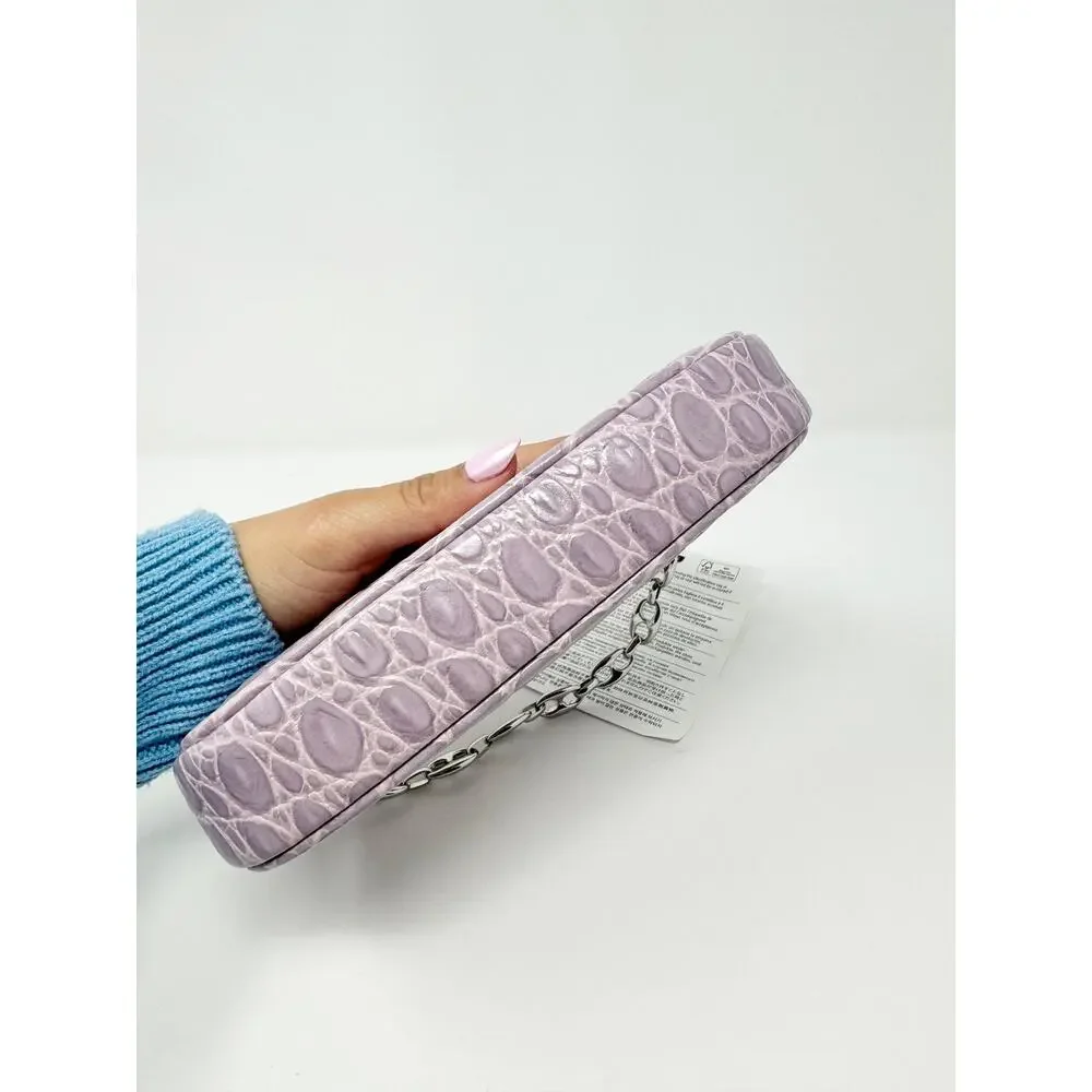 NWT By Far Rachel Mini Lilac Circular Crocodile Croc Embossed Leather Small Bag